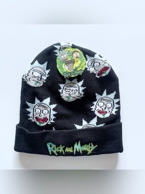 NWT Rick and Morty Black Rick Embroidered Patch Beanie Hat OS Adult Swim Fan